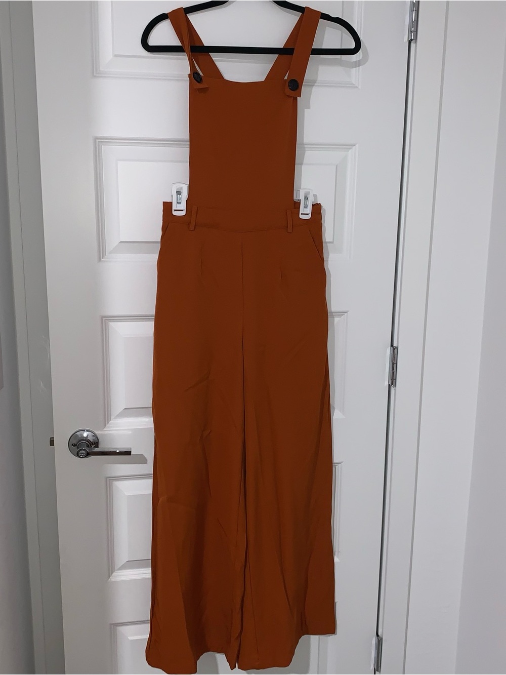 Wide-Leg Rust Orange Pinafore Jumpsuit